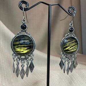 Artistic Silver and Yellow Dangle Earrings